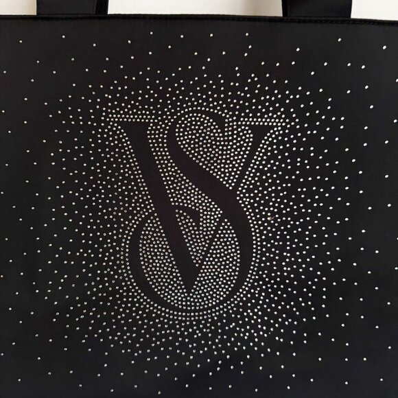 Victorias Secret Black Satin Rhinestone Large Weekender Tote Bag NWT - Picture 3 of 6